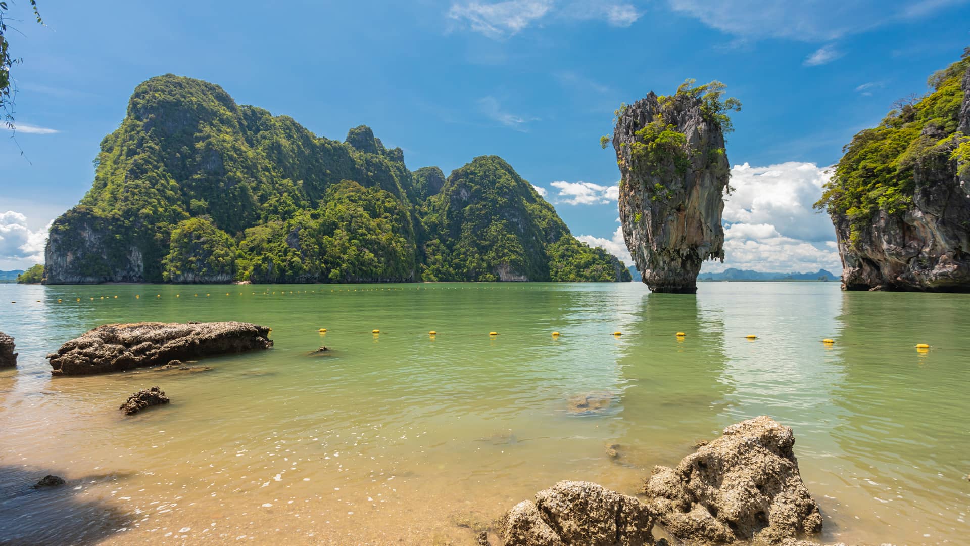 Ko Tapu, the needle-shaped rock at James Bond Island, rising from Phang Nga Bay, Thailand