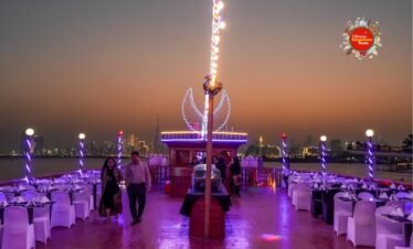 Dubai skyline view from dinner cruise at night